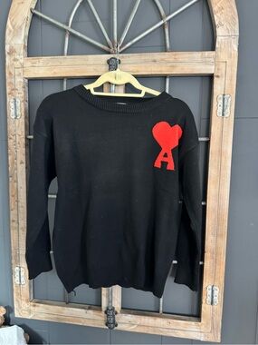 Ami Alexandre Mattiussi Black Sweater with Red Heart 'A' Motif